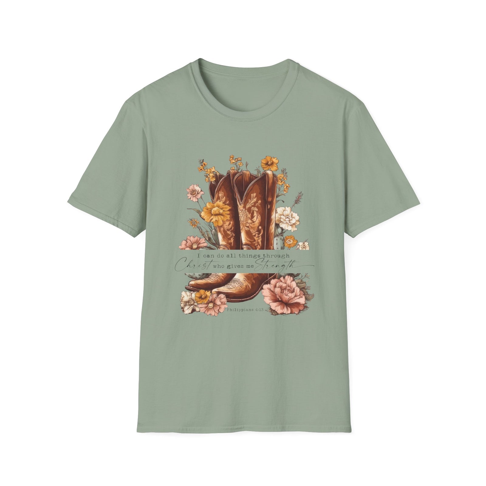 I Can Do All Things Through Christ Cowboy Boots Floral T-Shirt Western Boho Graphic Tee