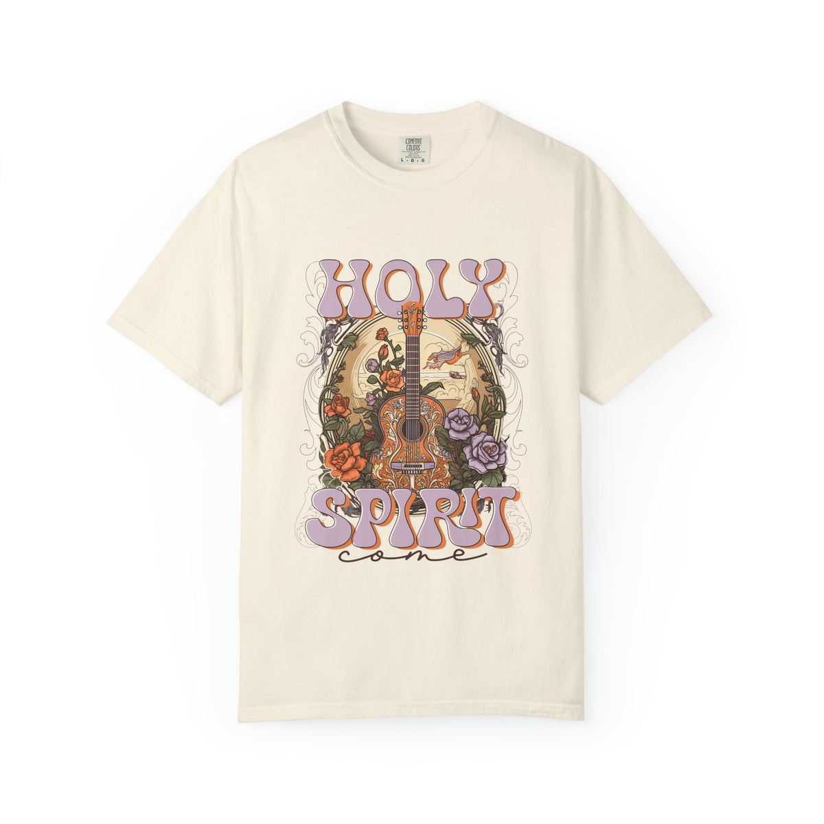 Holy Spirit Come Guitar T-Shirt Vintage Floral Christian Worship Tee