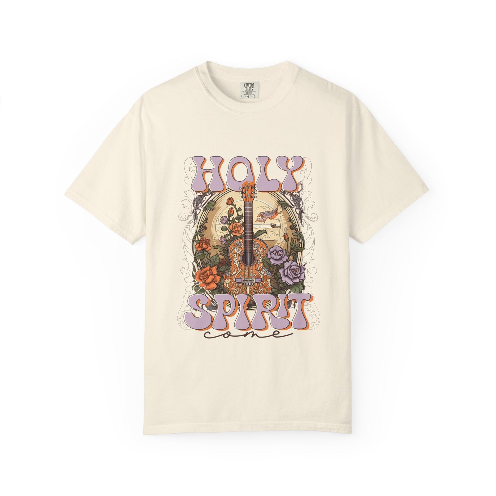 Holy Spirit Come Guitar T-Shirt Vintage Floral Christian Worship Tee