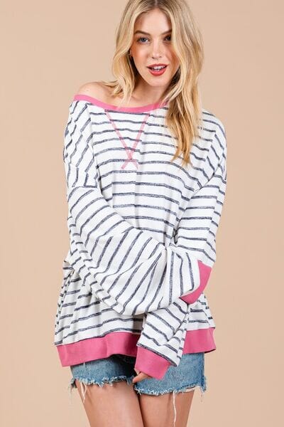 Ces Femme Striped Round Neck Drop Shoulder Sweatshirt - Sydney So Sweet