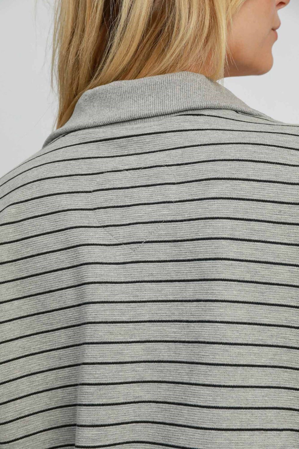 Umgee Striped Half Zip Short Sleeve Sweatshirt - Sydney So Sweet