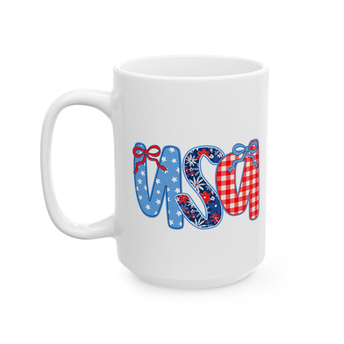 USA Coquette Bow Patriotic Cute Ceramic Mug Coffee Cup (11oz & 15oz)