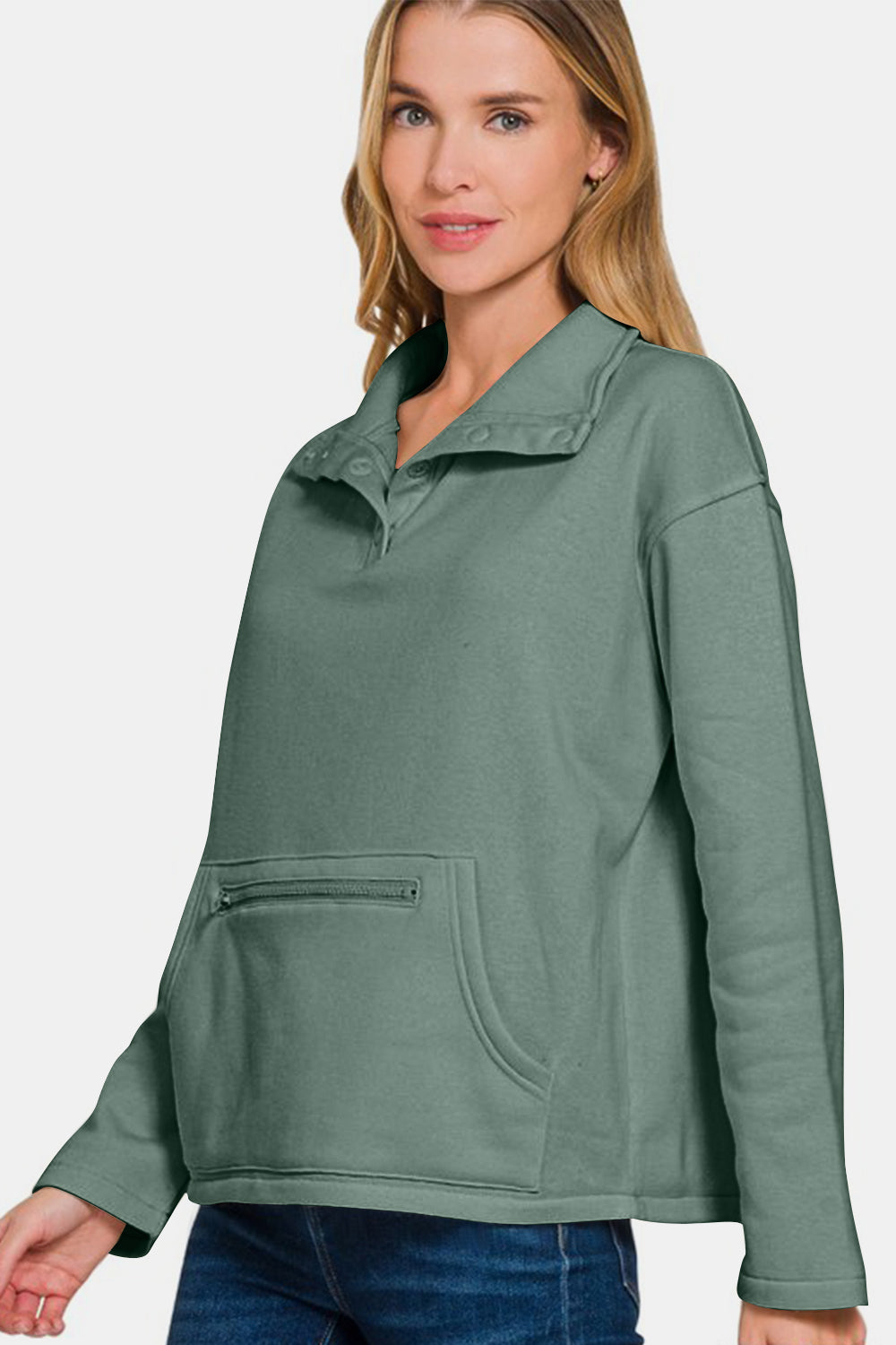 Zenana Turtleneck Half Snap Fleece Sweatshirt - Sydney So Sweet