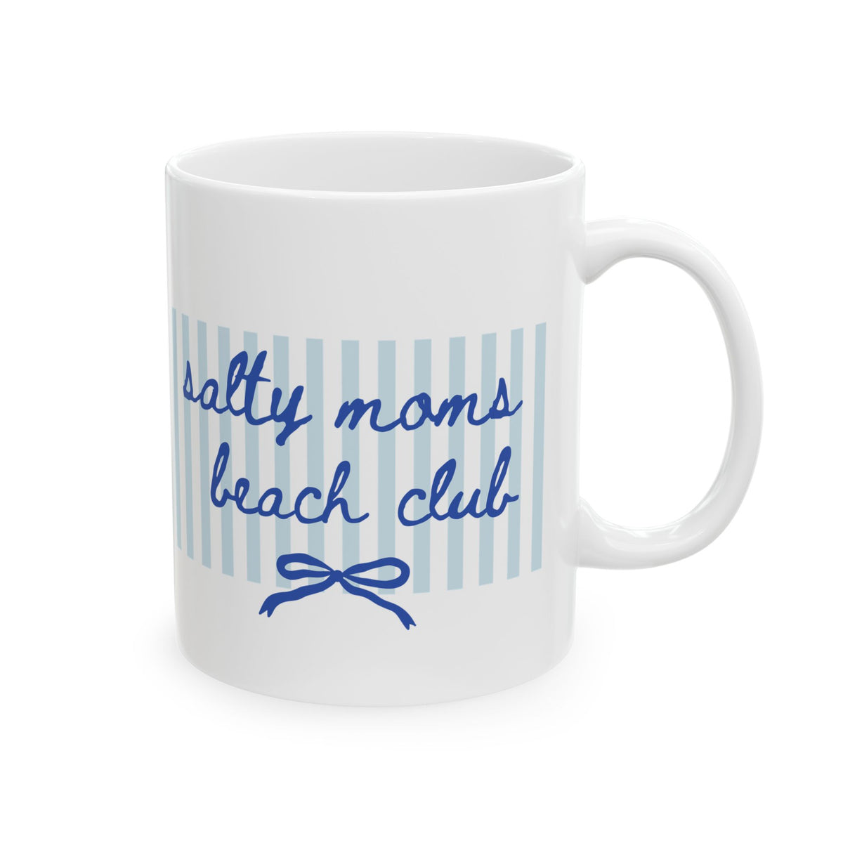 Salty Moms Beach Club Coastal Stripe Ceramic Mug Coffee Cup (11oz & 15oz)