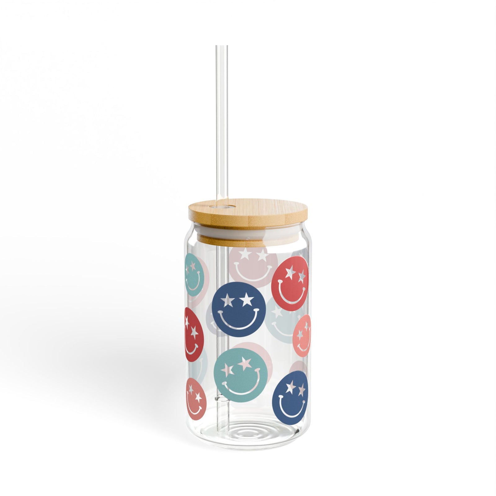 Star Smiley Tumbler Sipper Glass 16oz — Reusable Drink Jar with Lid & Straw