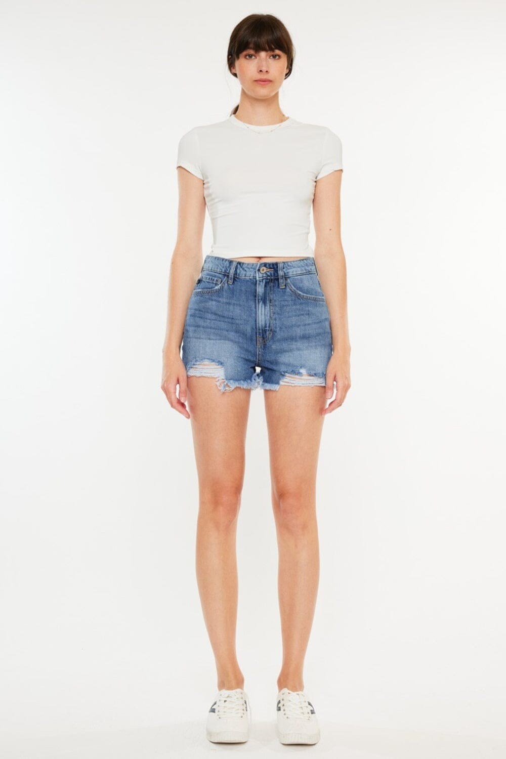 Kancan Distressed Raw Hem High Waist Denim Shorts - Sydney So Sweet