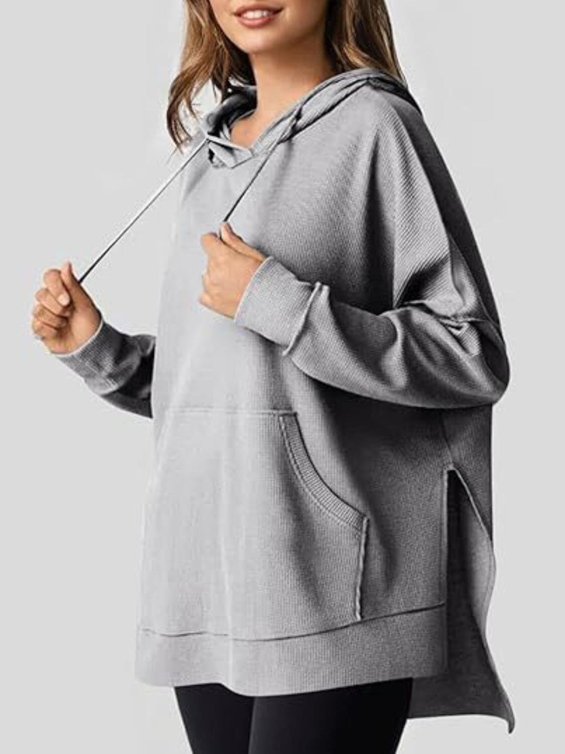 Drawstring Slit Long Sleeve Hoodie - Sydney So Sweet