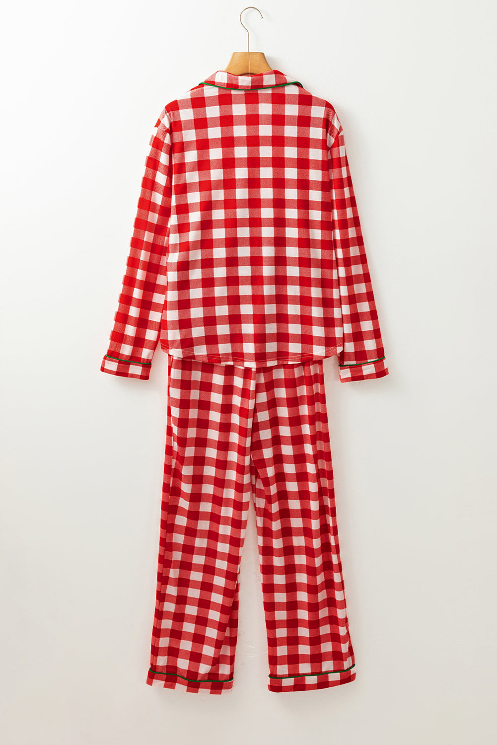 Plaid Collared Neck Long Sleeve Top and Pants Set - Sydney So Sweet