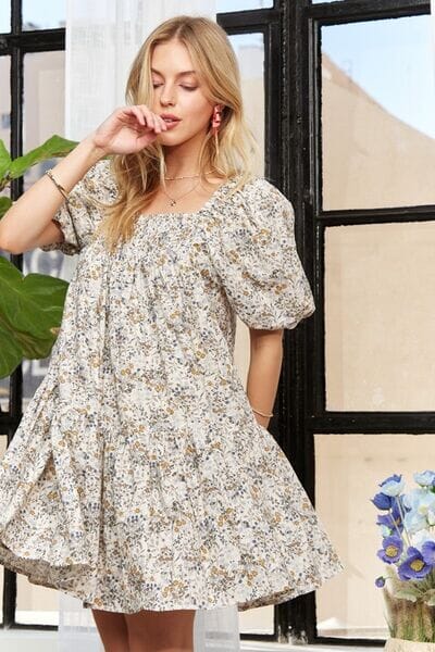 ADORA Floral Square Neck Puff Sleeve Dress - Sydney So Sweet