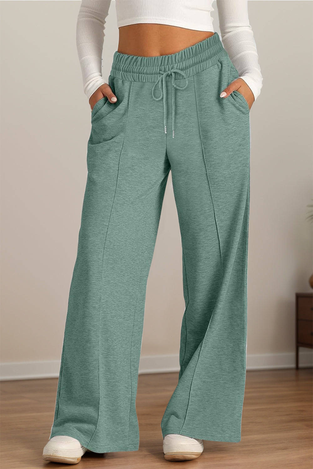 Drawstring Elastic Waist Wide Leg Pants - Sydney So Sweet