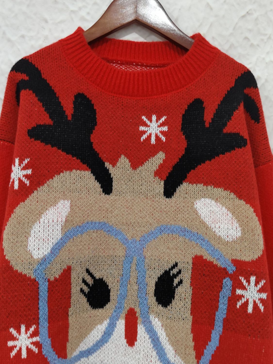 Reindeer Round Neck Dropped Shoulder Sweater - Sydney So Sweet