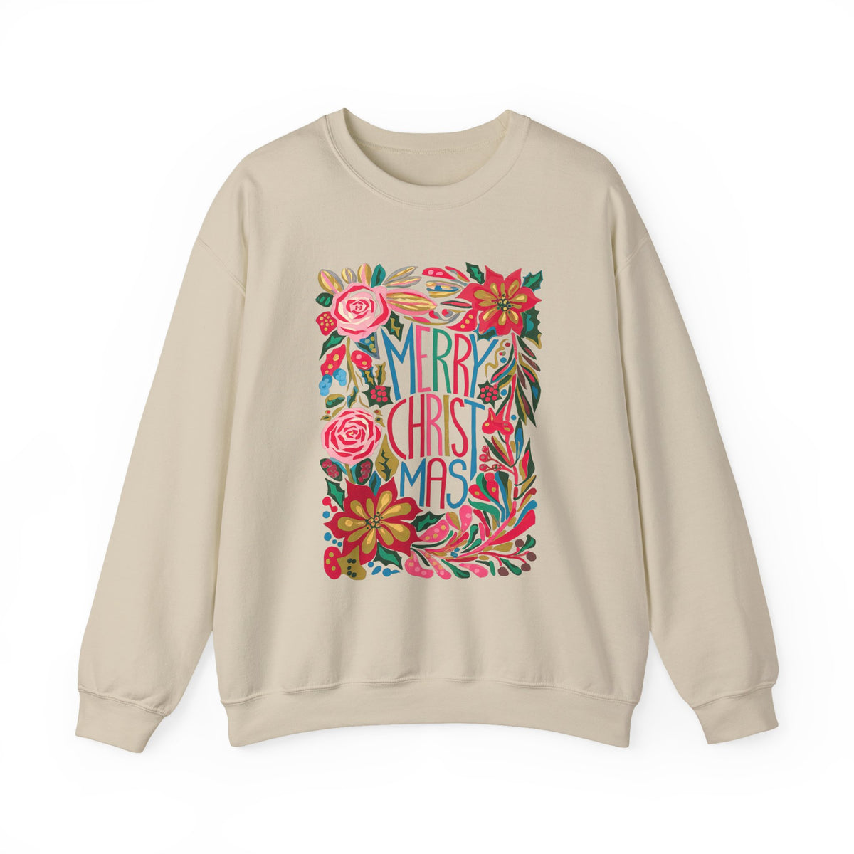 Merry Christmas Bright Holiday Florals Crewneck Unisex Sweatshirt