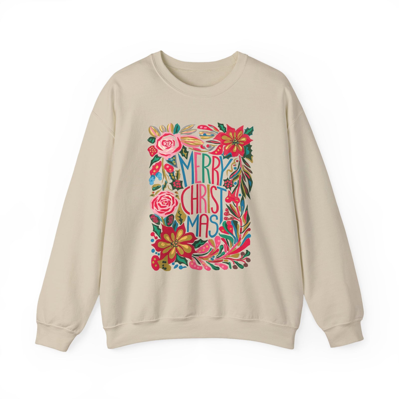 Merry Christmas Bright Holiday Florals Crewneck Unisex Sweatshirt