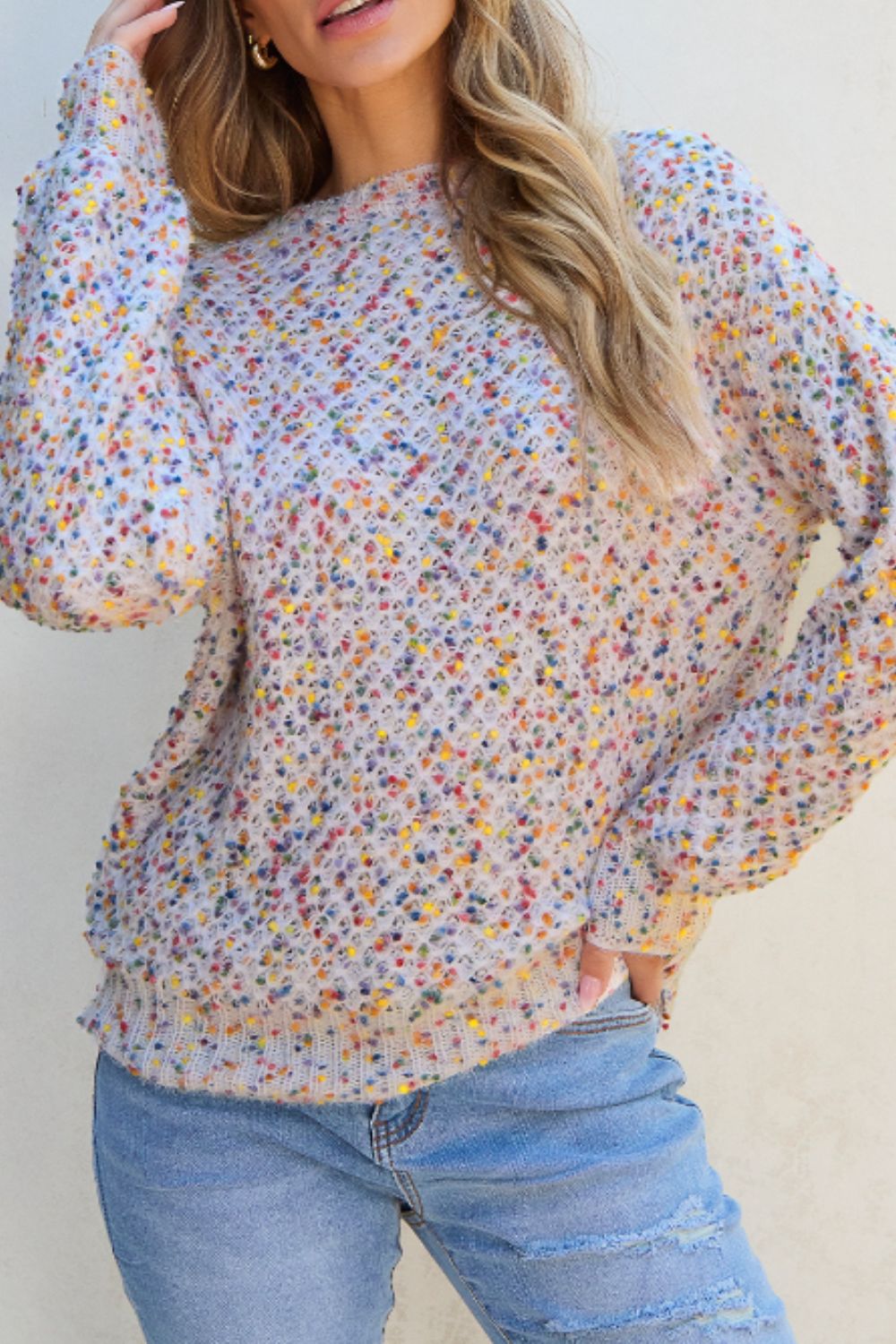 Confetti Round Neck Long Sleeve Sweater - Sydney So Sweet