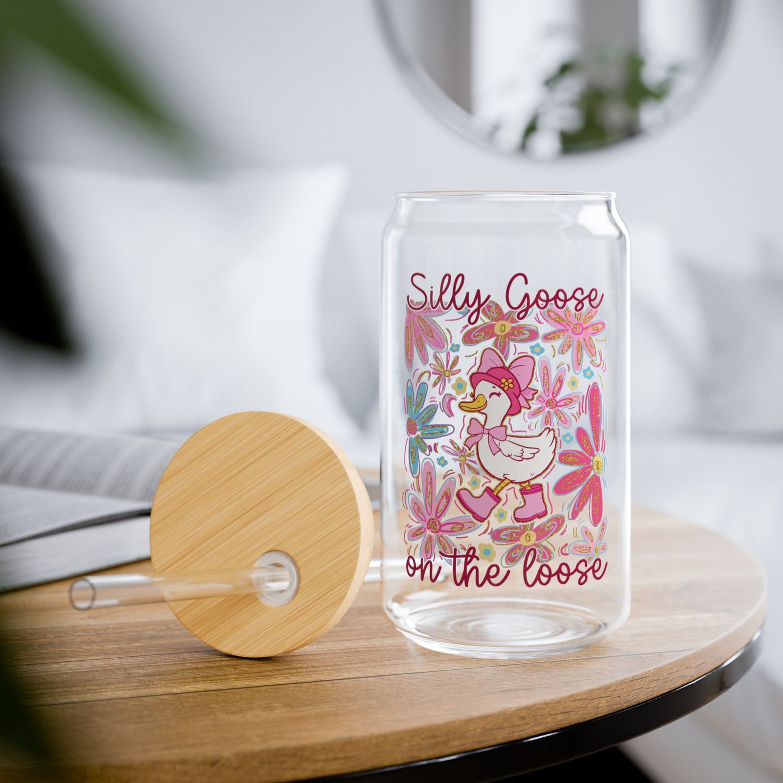 Silly Goose on the Loose Sipper Glass 16oz Reusable Drink Jar with Lid & Straw
