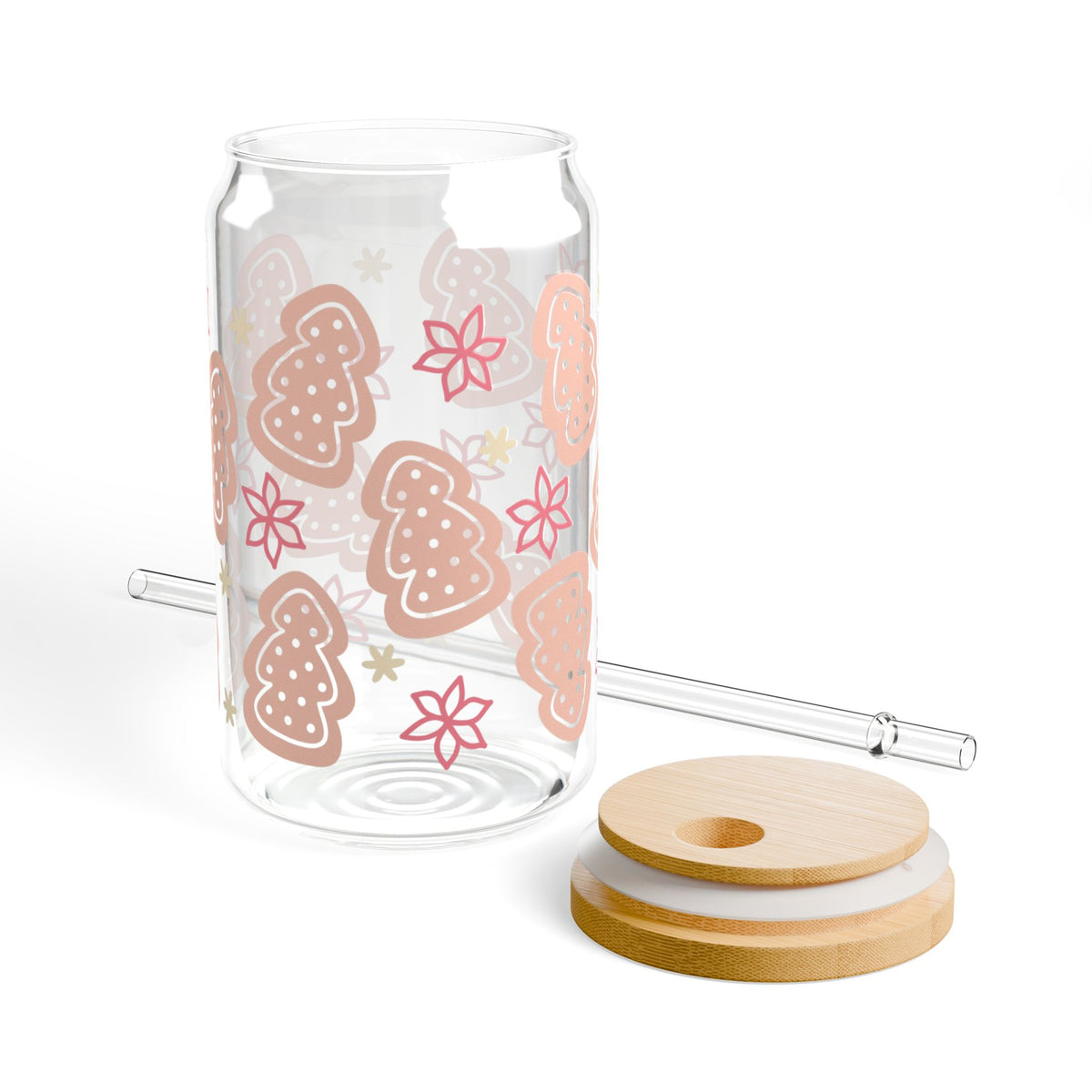 Christmas Spice Sipper Glass 16oz Reusable Drink Jar with Lid & Straw