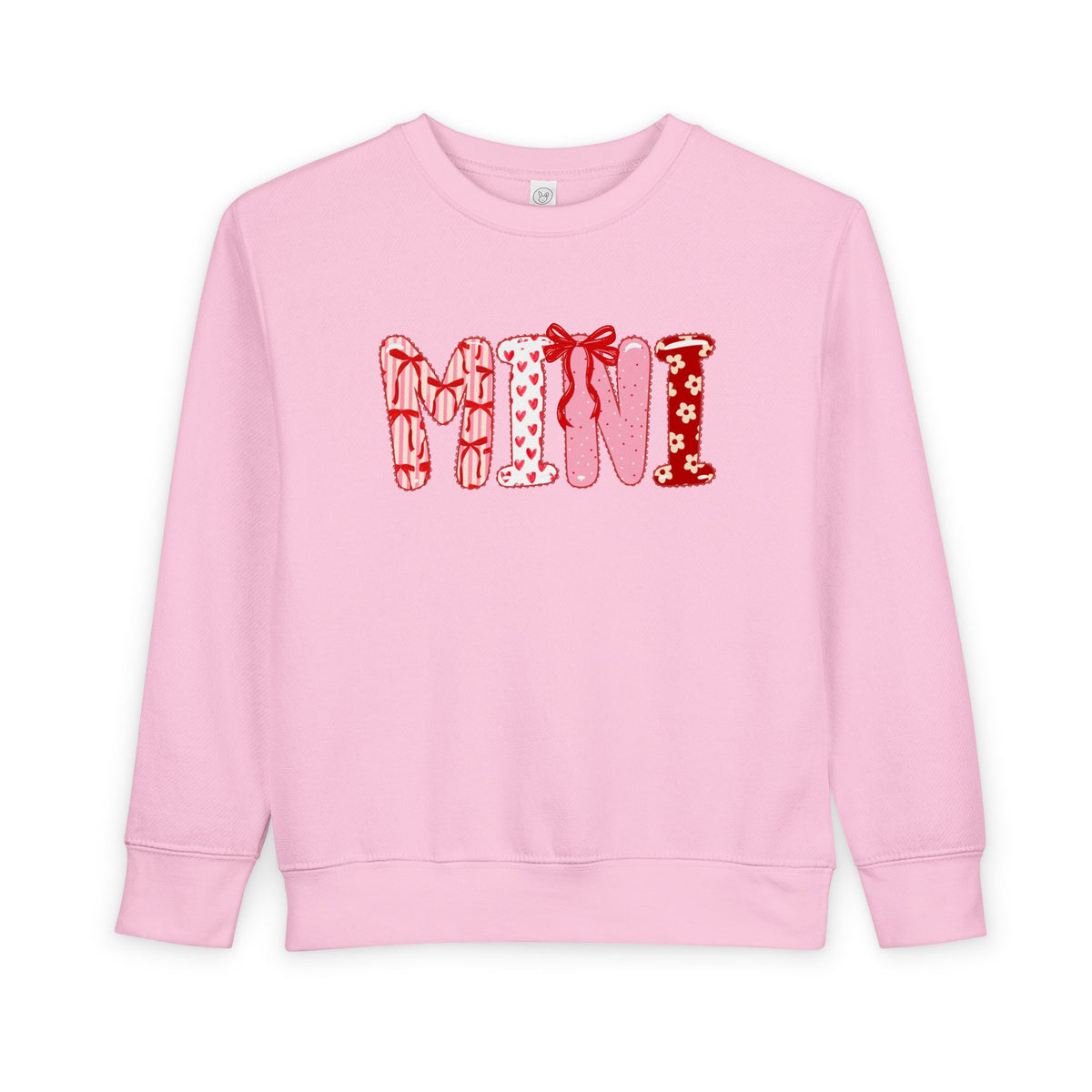 Mini Coquette Bow & Heart Valentine's Day Pullover Toddler Crewneck Graphic Sweatshirt