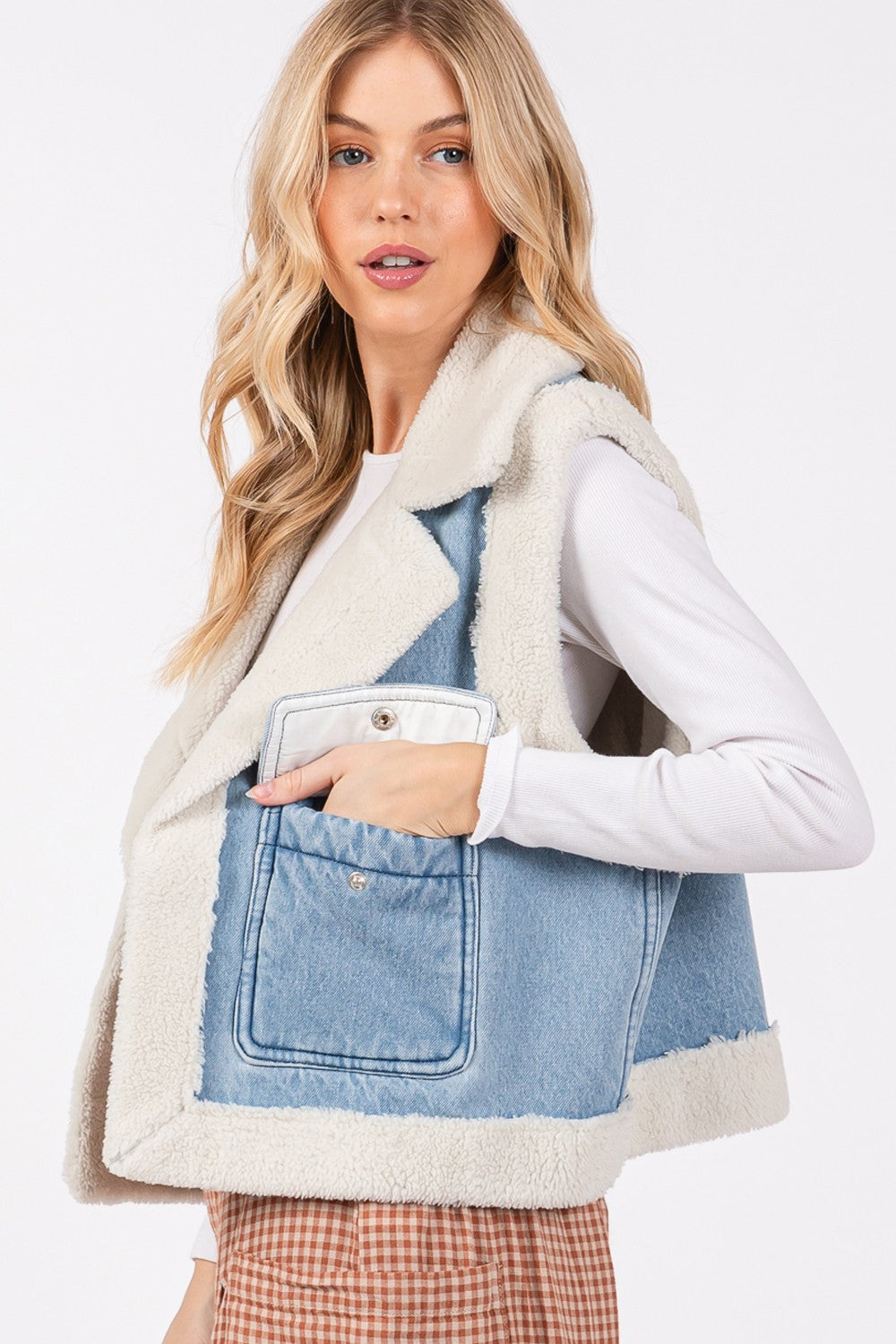 SAGE + FIG Pocketed Collared Neck Sherpa Vest - Sydney So Sweet