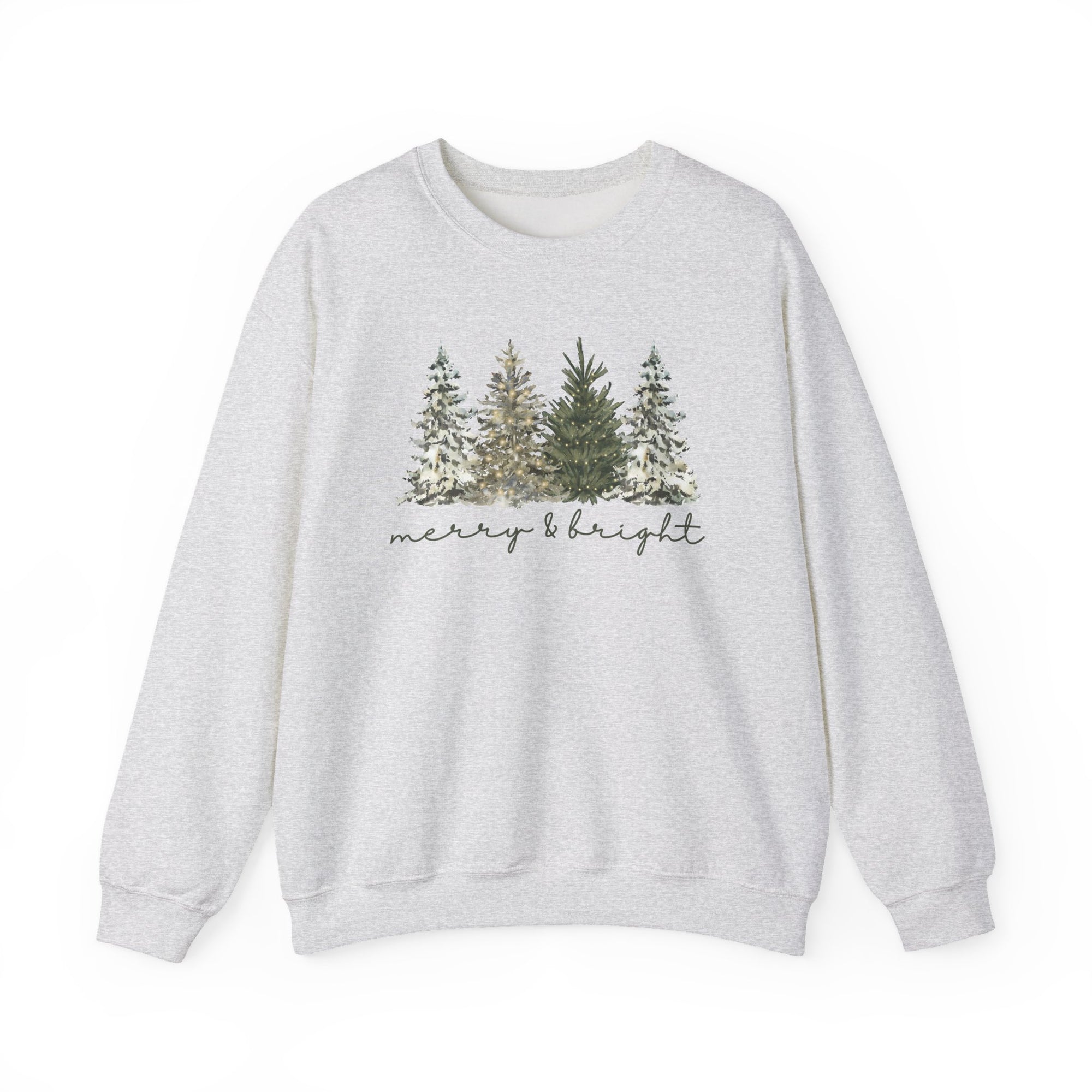 Merry & Bright Winter Trees Heavy Blend Unisex Crewneck Cozy Christmas Sweatshirt - Sydney So Sweet