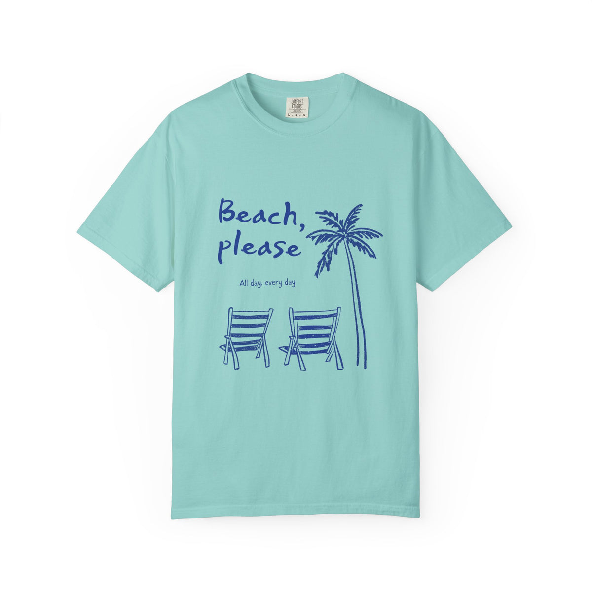Beach Please T-Shirt Palm Tree & Chairs Women's Summer Graphic Tee