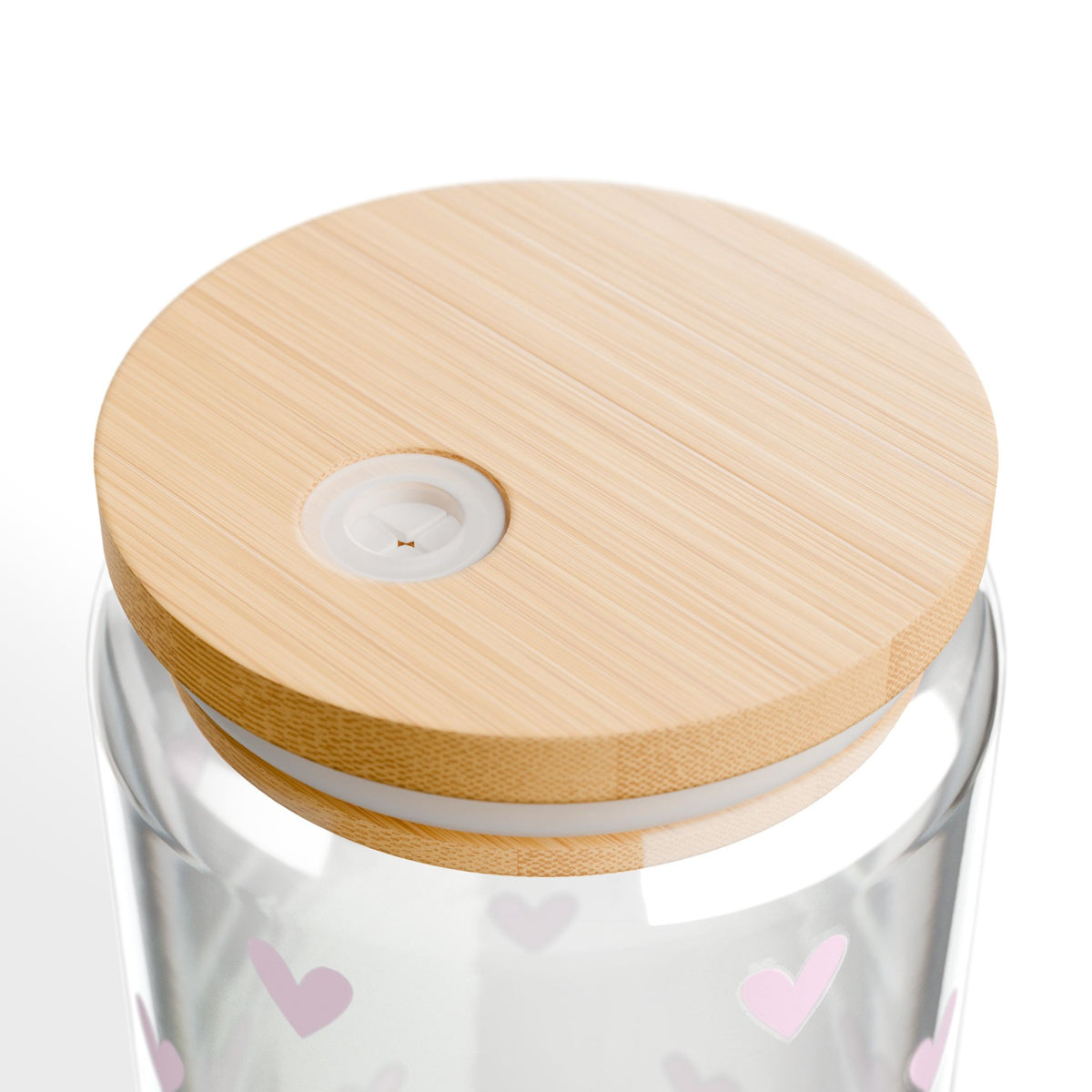 Mini Hearts Pink Sipper Glass 16oz — Reusable Drink Jar with Lid & Straw