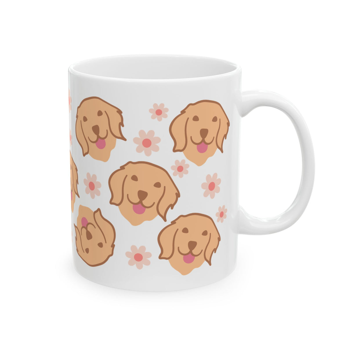 Golden Retriever Pattern Ceramic Mug — Cute Dog & Flowers Coffee Cup (11oz, 15oz)