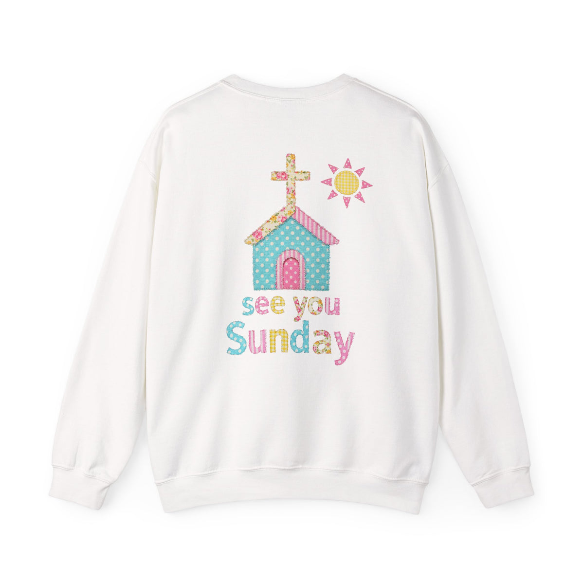 See You Sunday Christian Sweatshirt Cute Church Sun Faux Fabric Crewneck