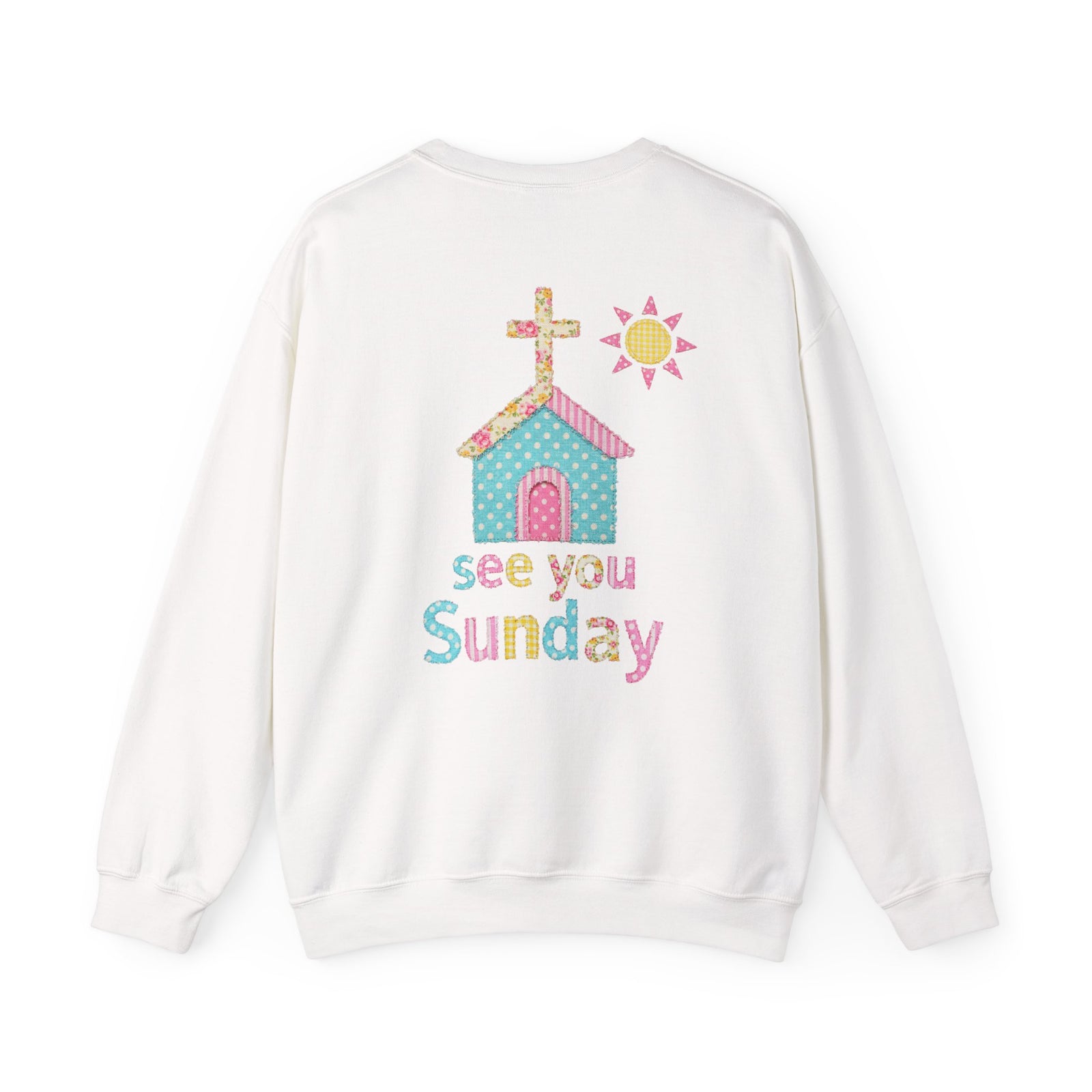 See You Sunday Christian Sweatshirt Cute Church Sun Faux Fabric Crewneck