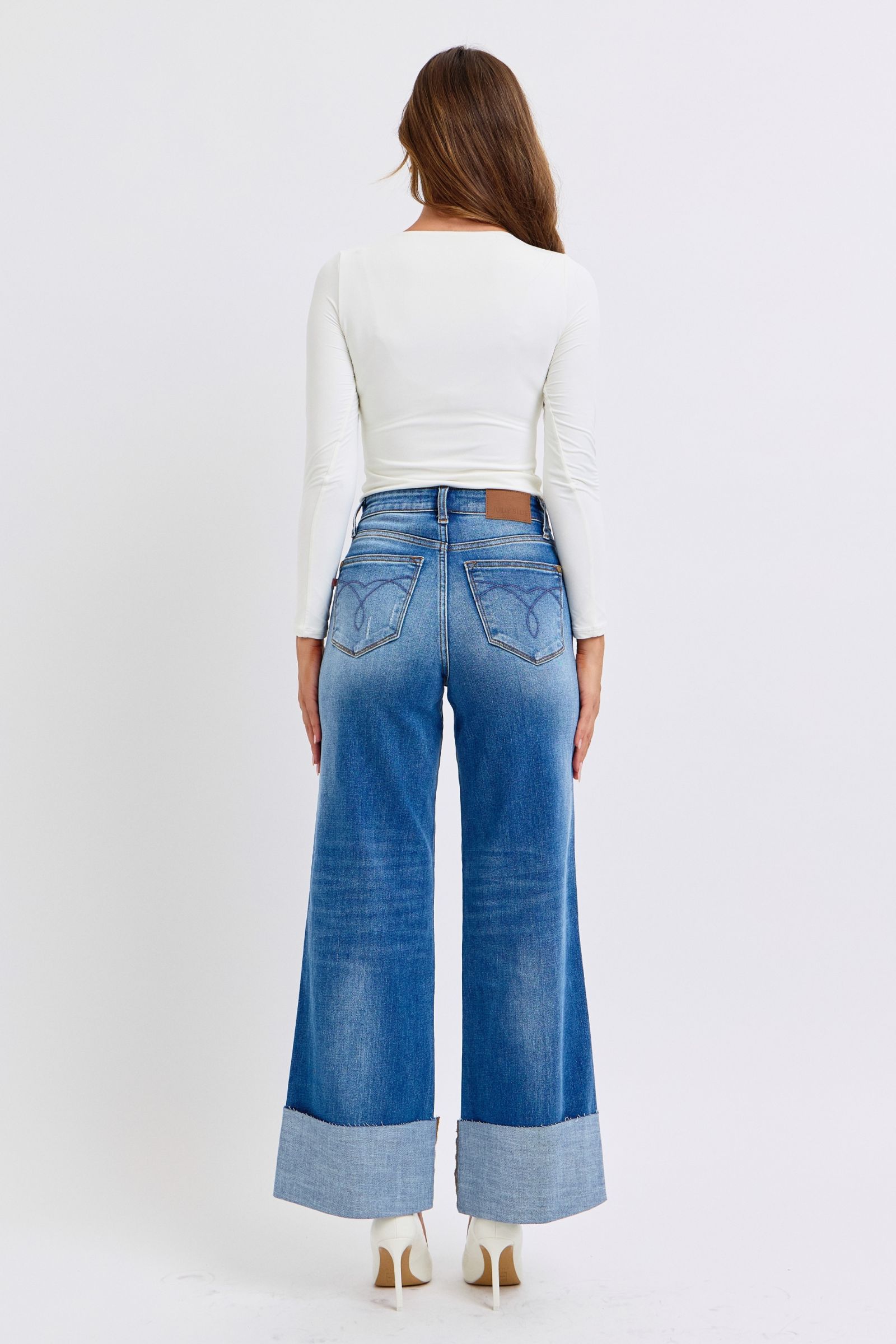 Judy Blue Full Size Distressed High Waist Wide Leg Jeans - Sydney So Sweet