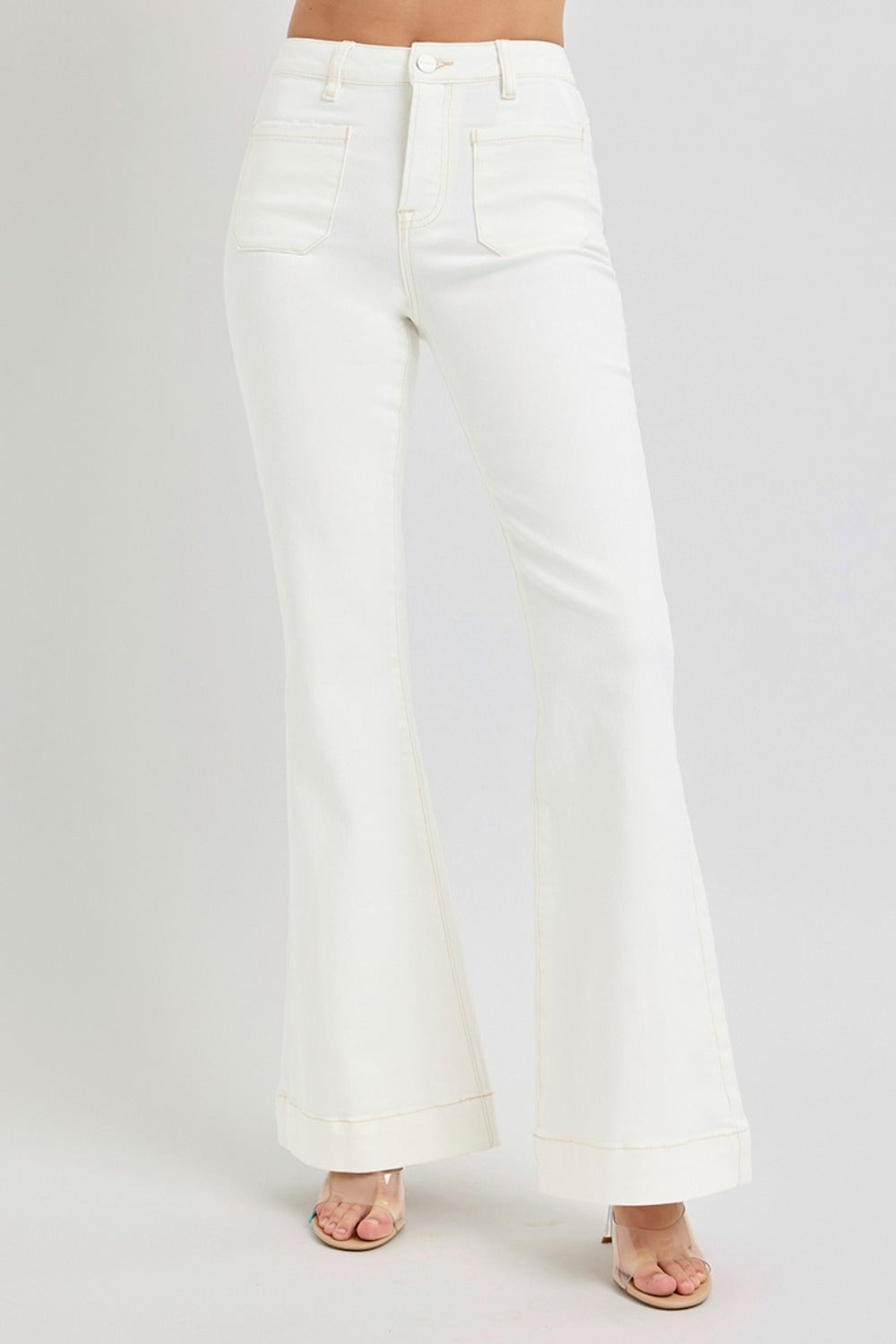 RISEN Full Size High Rise Front Patch Pocket Flare Jeans - Sydney So Sweet