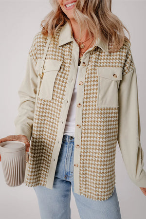 Houndstooth Button Up Long Sleeve Shacket - Sydney So Sweet