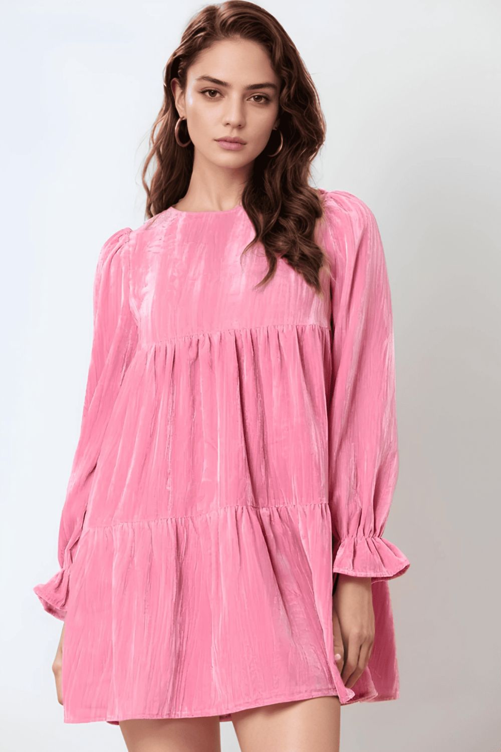 Tied Round Neck Flounce Sleeve Mini Dress - Sydney So Sweet