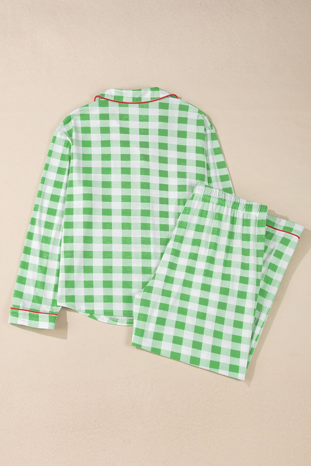 Plaid Collared Neck Long Sleeve Top and Pants Set - Sydney So Sweet