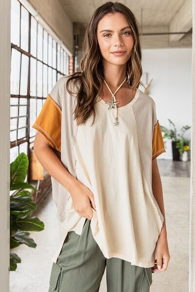 Mittoshop Color Block V-Neck Short Sleeve T-Shirt - Sydney So Sweet