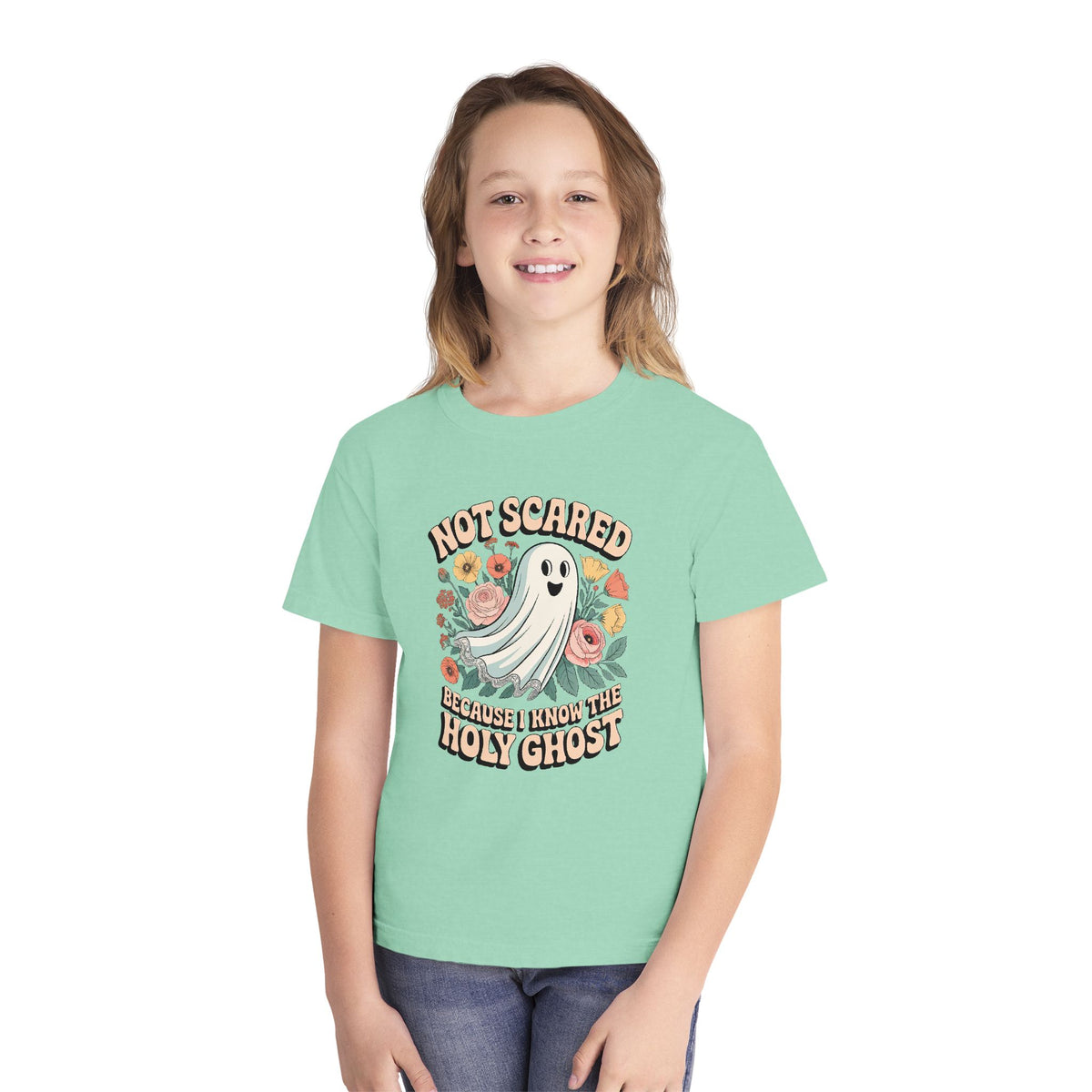 Not Scared Holy Ghost T-Shirt Christian Halloween Kids Graphic Tee