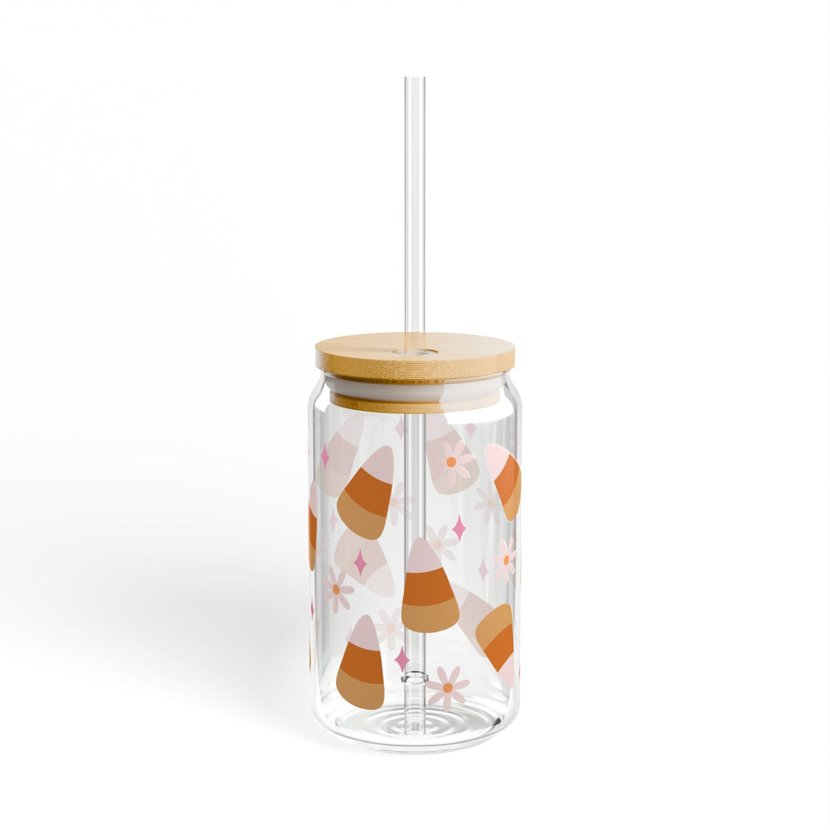 Candy Corn Cute Sipper Glass 16oz Reusable Drink Jar with Lid & Straw