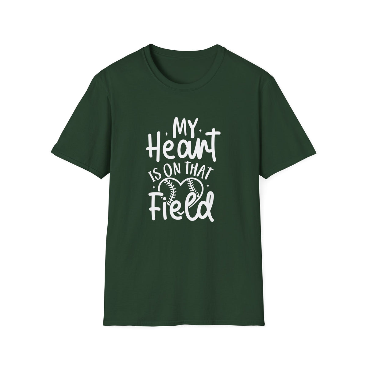 My Heart is On That Field Baseball or Softball Graphic T-Shirt Cute Sports Mom Tee (12 Team Colors)