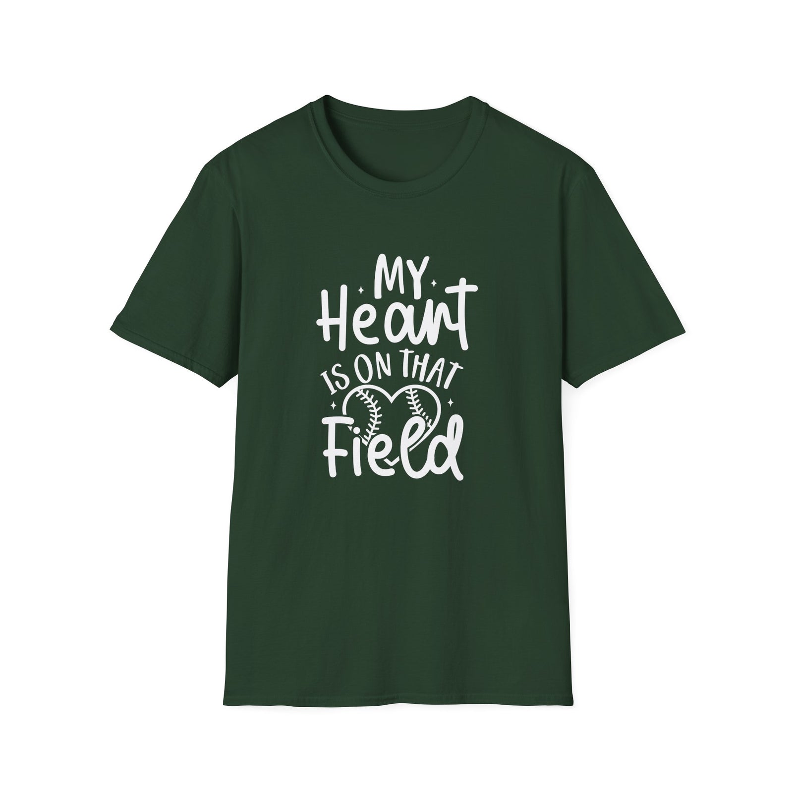 My Heart is On That Field Baseball or Softball Graphic T-Shirt Cute Sports Mom Tee (12 Team Colors)