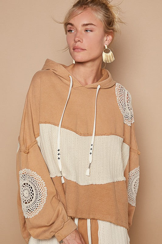 POL Openwork Contrast Dropped Shoulder Hoodie - Sydney So Sweet