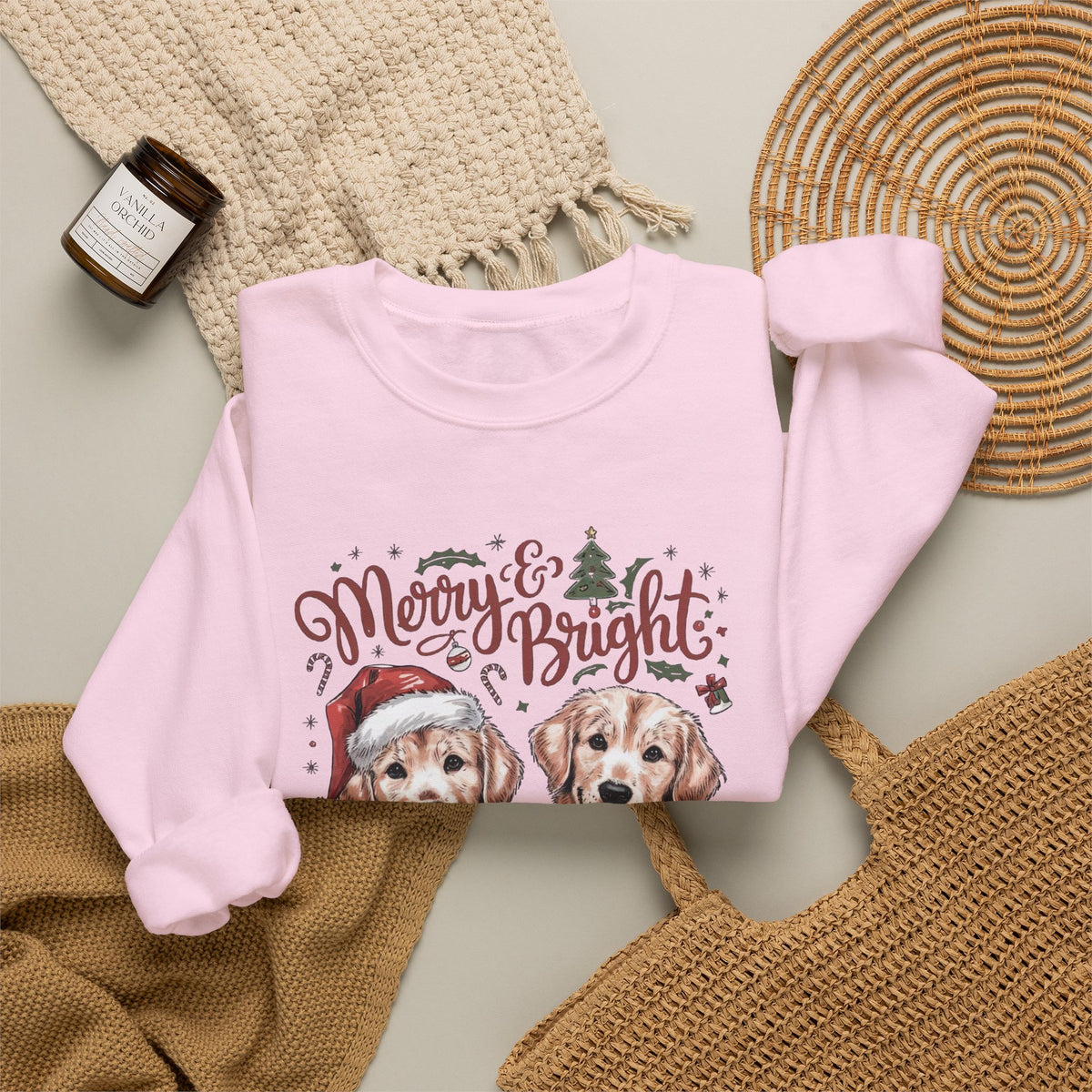 Merry & Bright Christmas Dogs Crewneck Unisex Sweatshirt