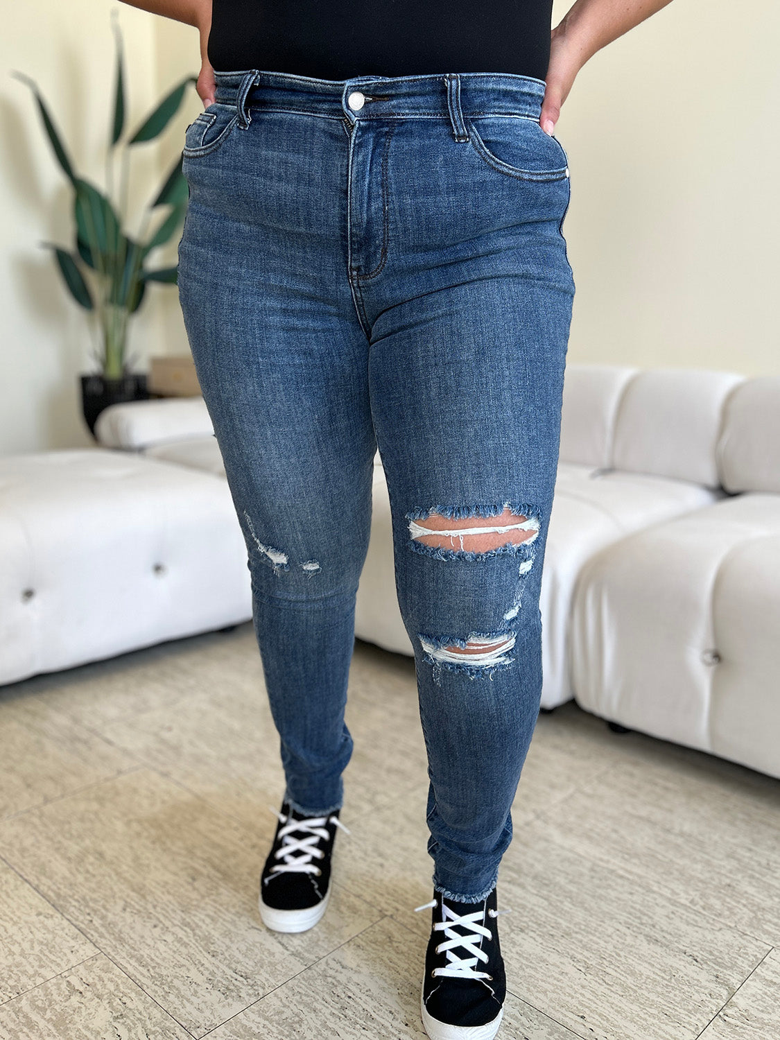 Judy Blue Full Size  High Waist Distressed Skinny Jeans - Sydney So Sweet