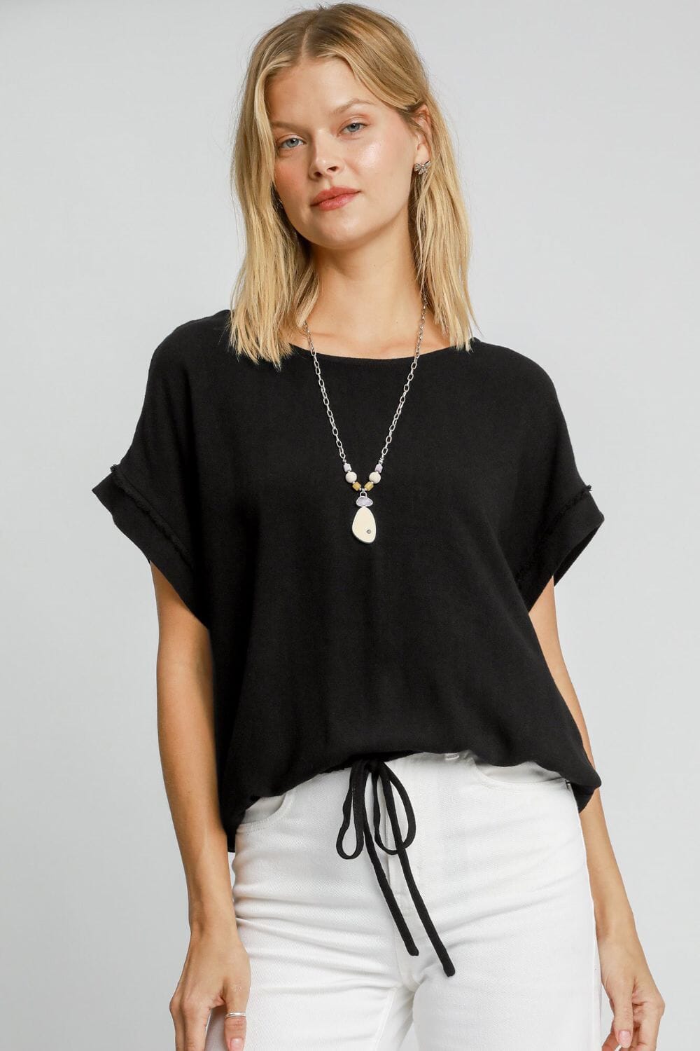 Umgee Drawstring Hem Round Neck Short Sleeve T-Shirt - Sydney So Sweet