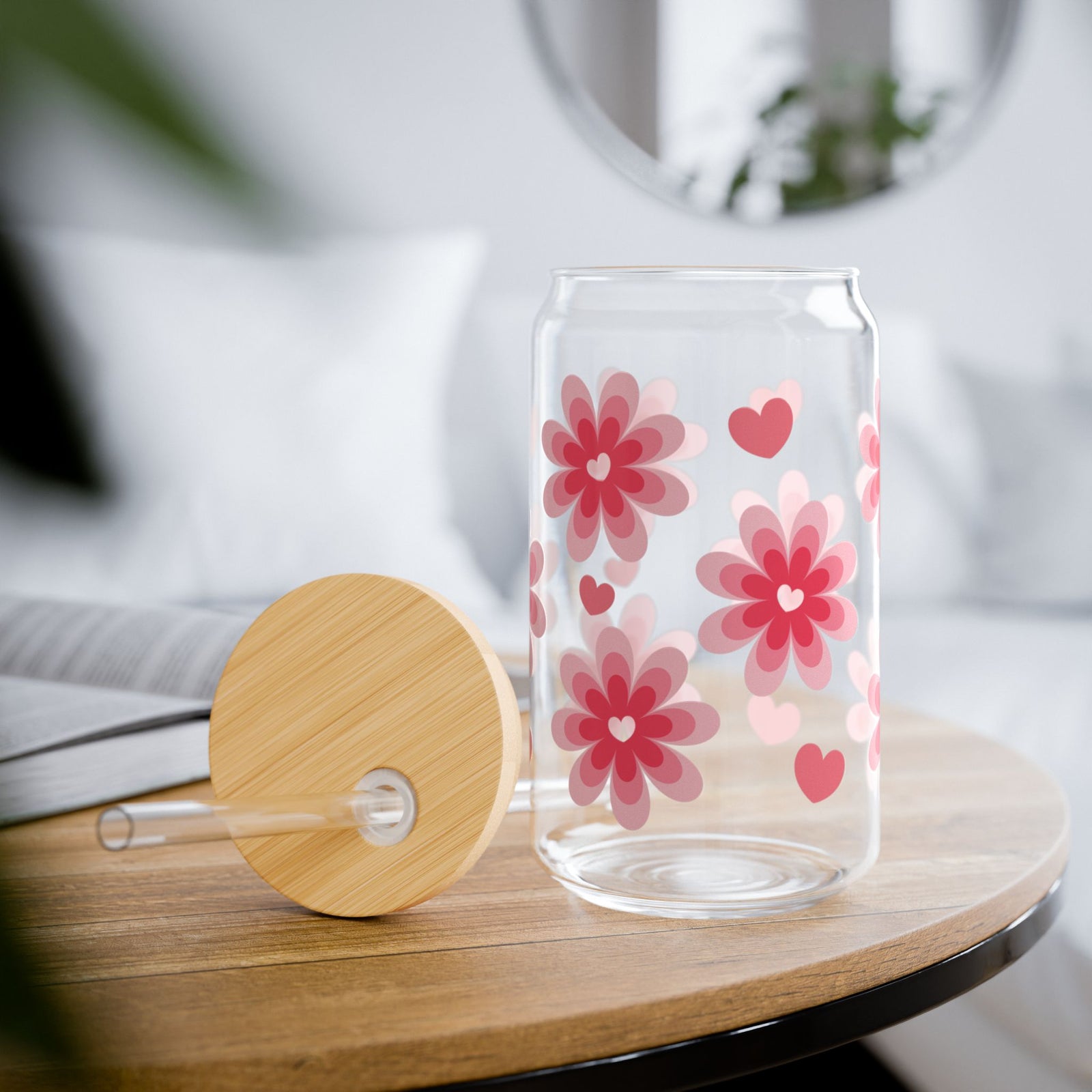 Love Bloom Tumbler Sipper Glass 16oz — Reusable Drink Jar with Lid & Straw - Sydney So Sweet