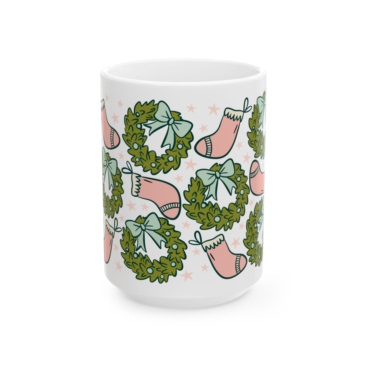 Holly Jolly Christmas Stockings Ceramic Mug Coffee Cup (11oz & 15oz)