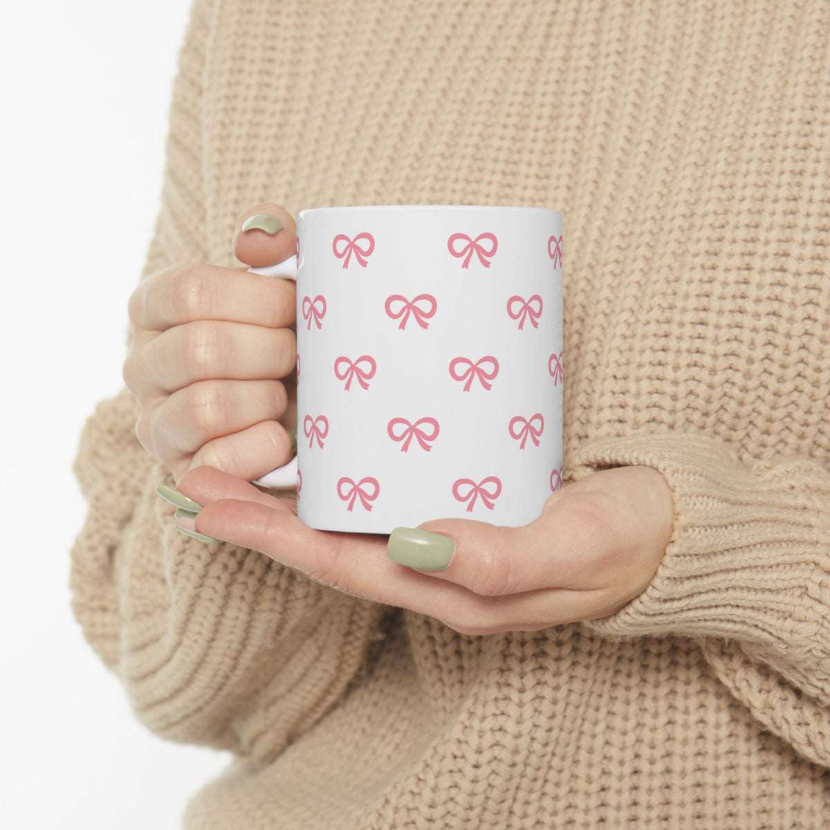 Pink Bow Pattern Ceramic Mug — Cute All-Over Ribbon Design (11oz & 15oz)