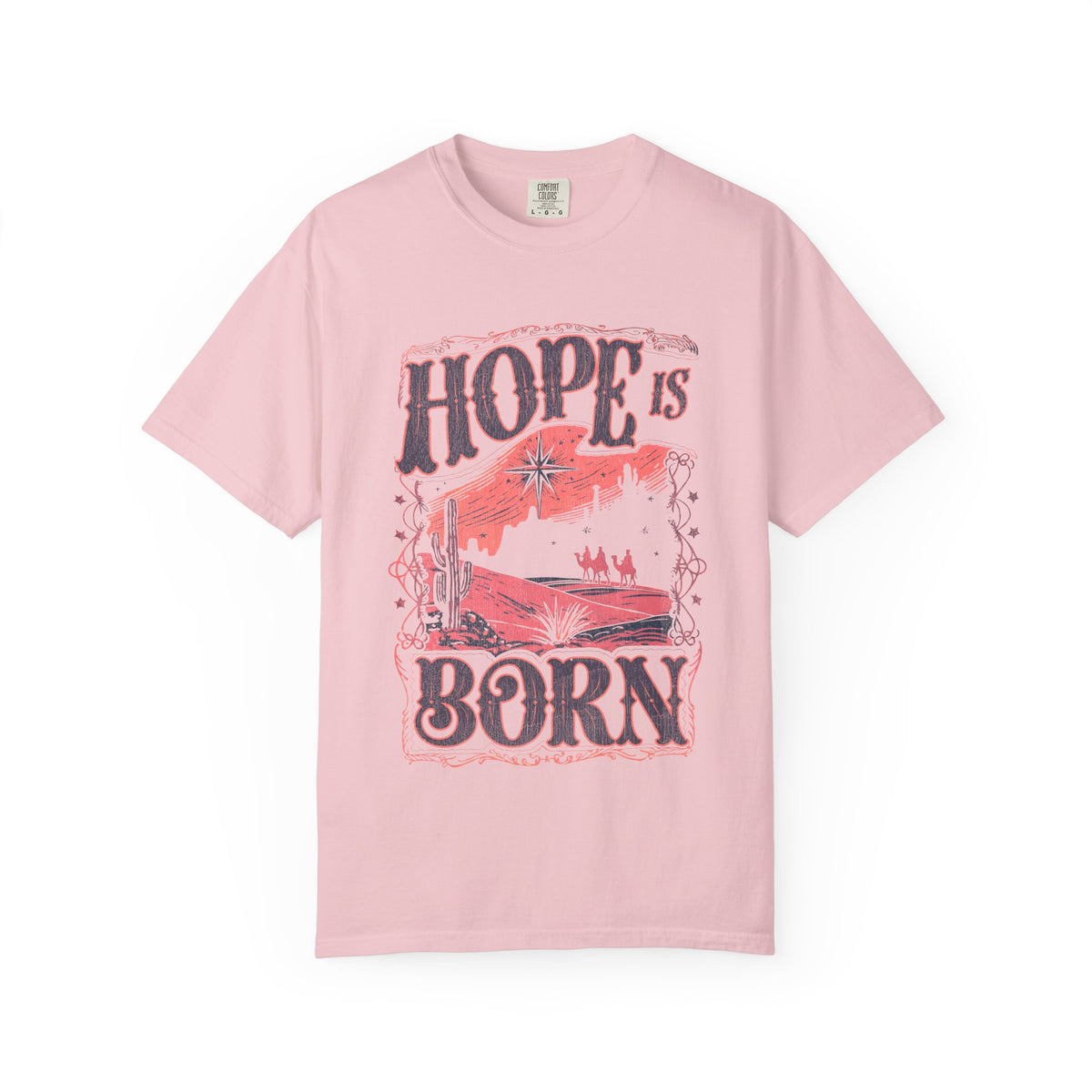 Hope is Born Christmas T-Shirt Christian Distressed Western Graphic Tee