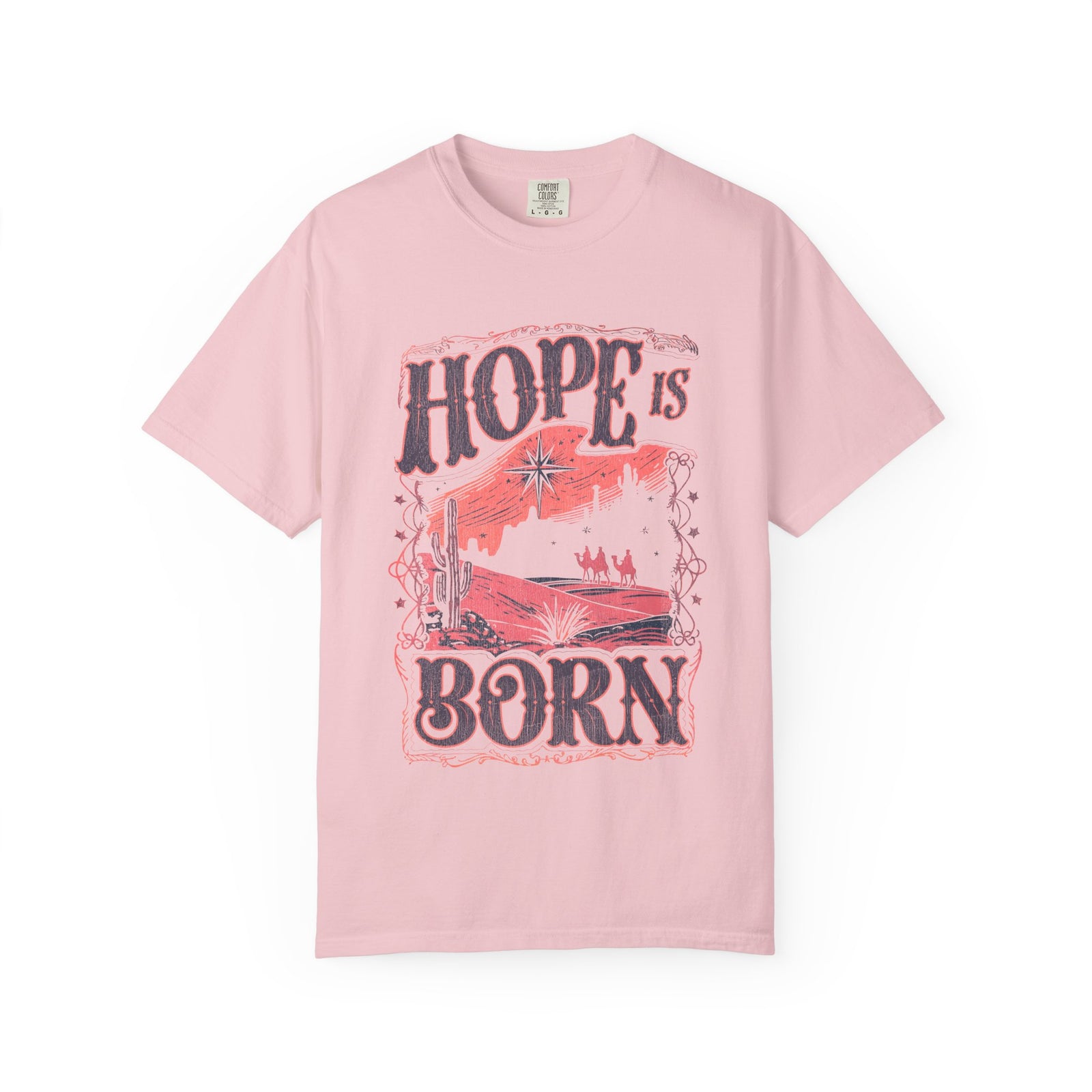 Hope is Born Christmas T-Shirt Christian Distressed Western Graphic Tee
