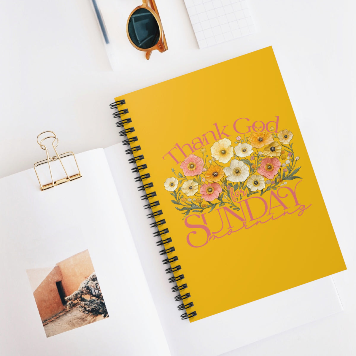 Thank God for Sunday Mornings Floral Spiral Notebook Ruled Journal