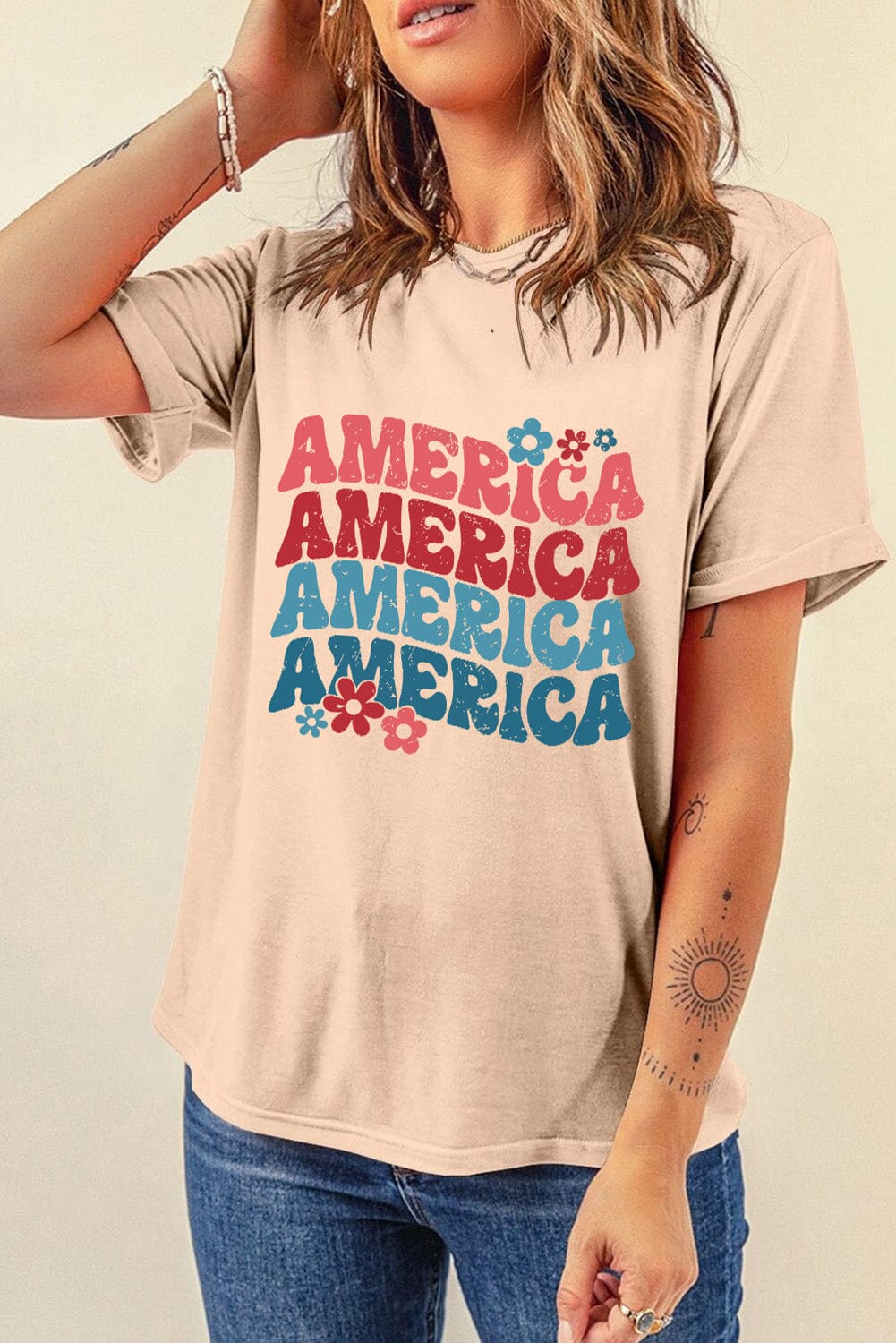 AMERICA Round Neck Short Sleeve T-Shirt - Sydney So Sweet