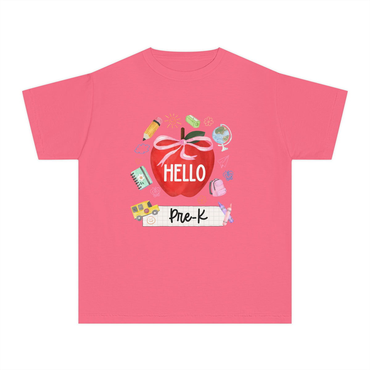 Hello Pre-K Preppy Coquette Apple Graphic Tee Back to School Pre-K T-Shirt